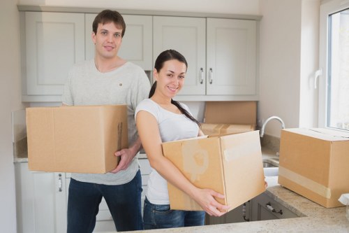 Packed student belongings ready for removal in Poplar
